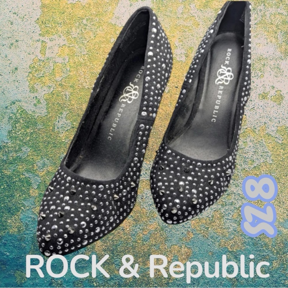 👠 Chic Rock & Republic size 8 Ladies studded black 4" Heels in great condition